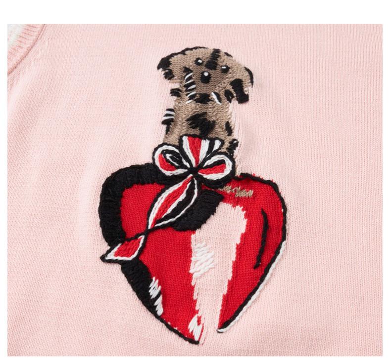 Thom Browne Style Pink Dog and Heart Knit Sweater Vest