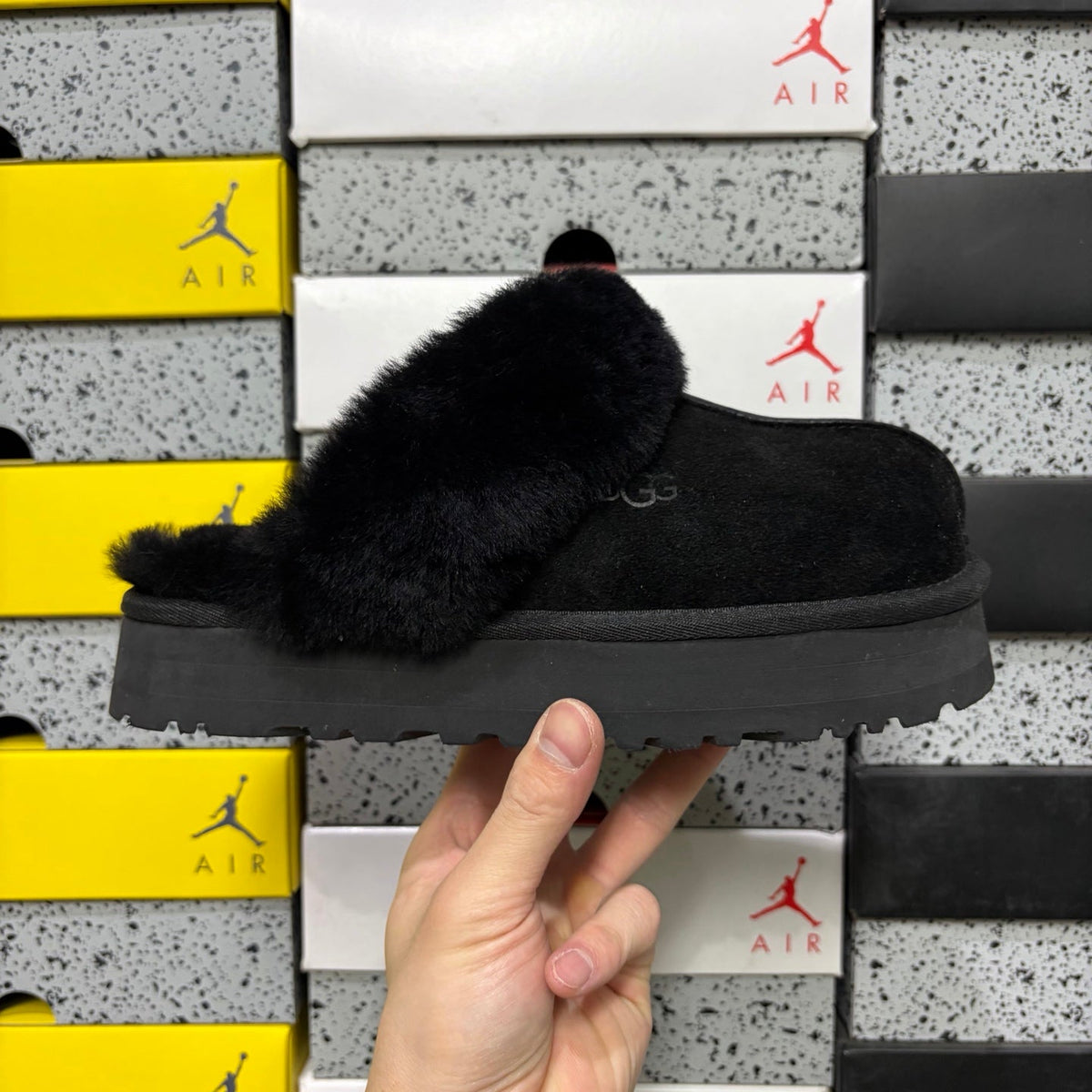 UGG Tazz Platform Slipper – Women's Sherpa-Cuff Suede Mule in Black