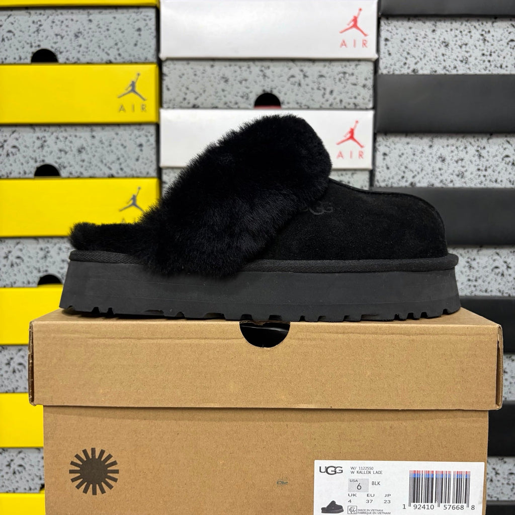 UGG Tazz Platform Slipper – Women's Sherpa-Cuff Suede Mule in Black