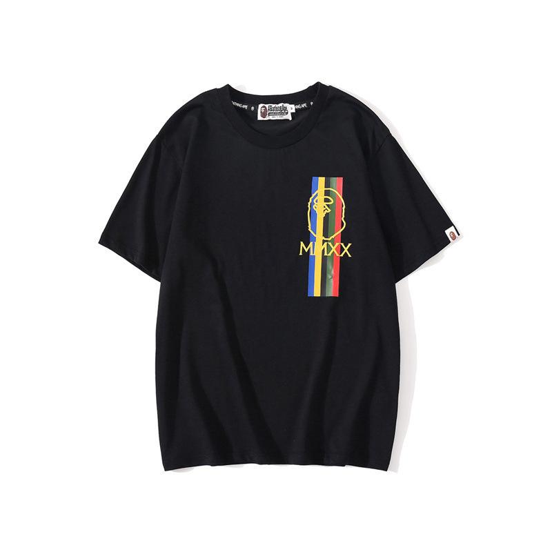 Bathing Ape T-Shirt Summer Pure Cotton Color-Striped Printing T-shirt Short Sleeve