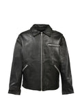 BREATH Grunge zip-up grained leather jacket