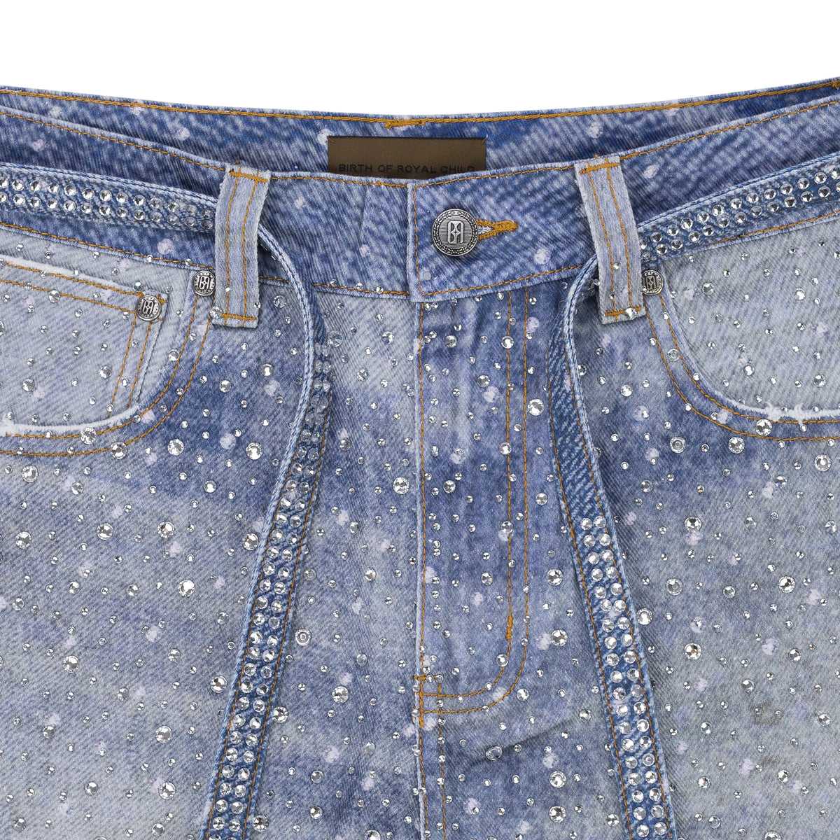 Blue 20K Swarovski Diamond Boro Jeans