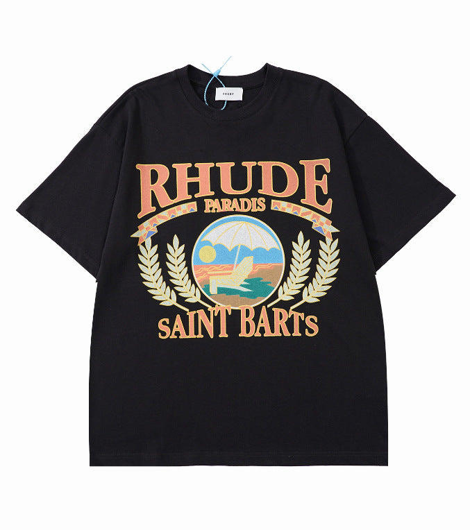 Rhude Vintage Sunset Coconut Tree Graphic Oversized Tee Streetwear