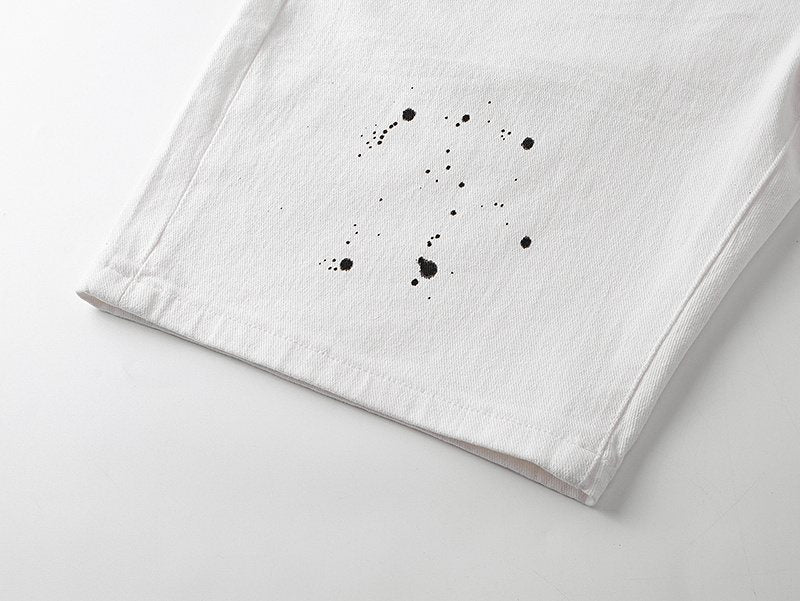 Purple Brand White Paint-Splatter Denim Shorts