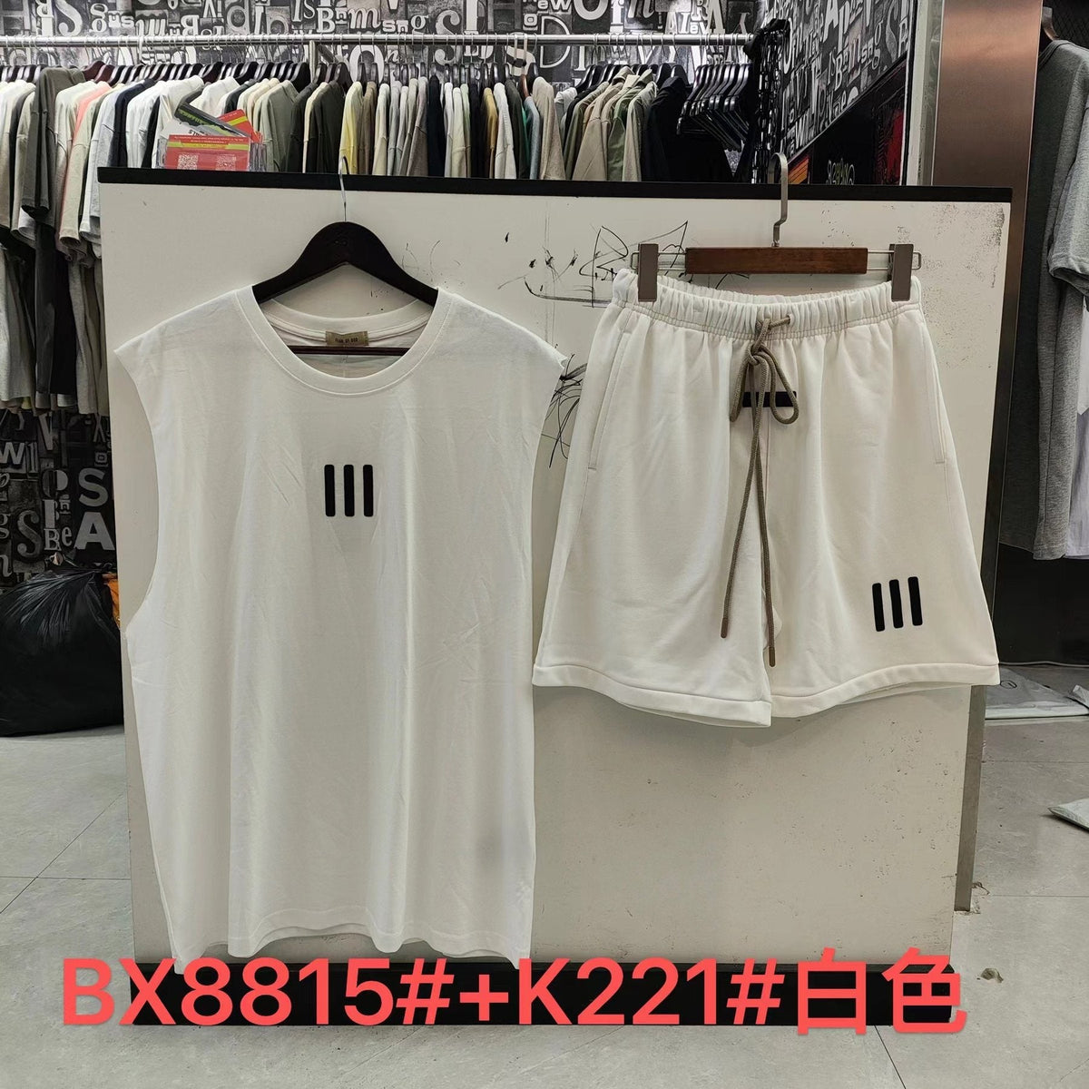 ESSENTIALS Three-Bar Sleeveless Shorts Set