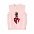 Thom Browne Style Pink Dog and Heart Knit Sweater Vest