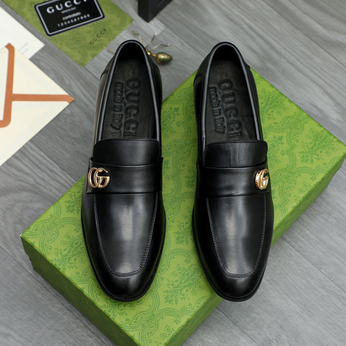 Gucci Black Loafers with Gold-Tone Hardware