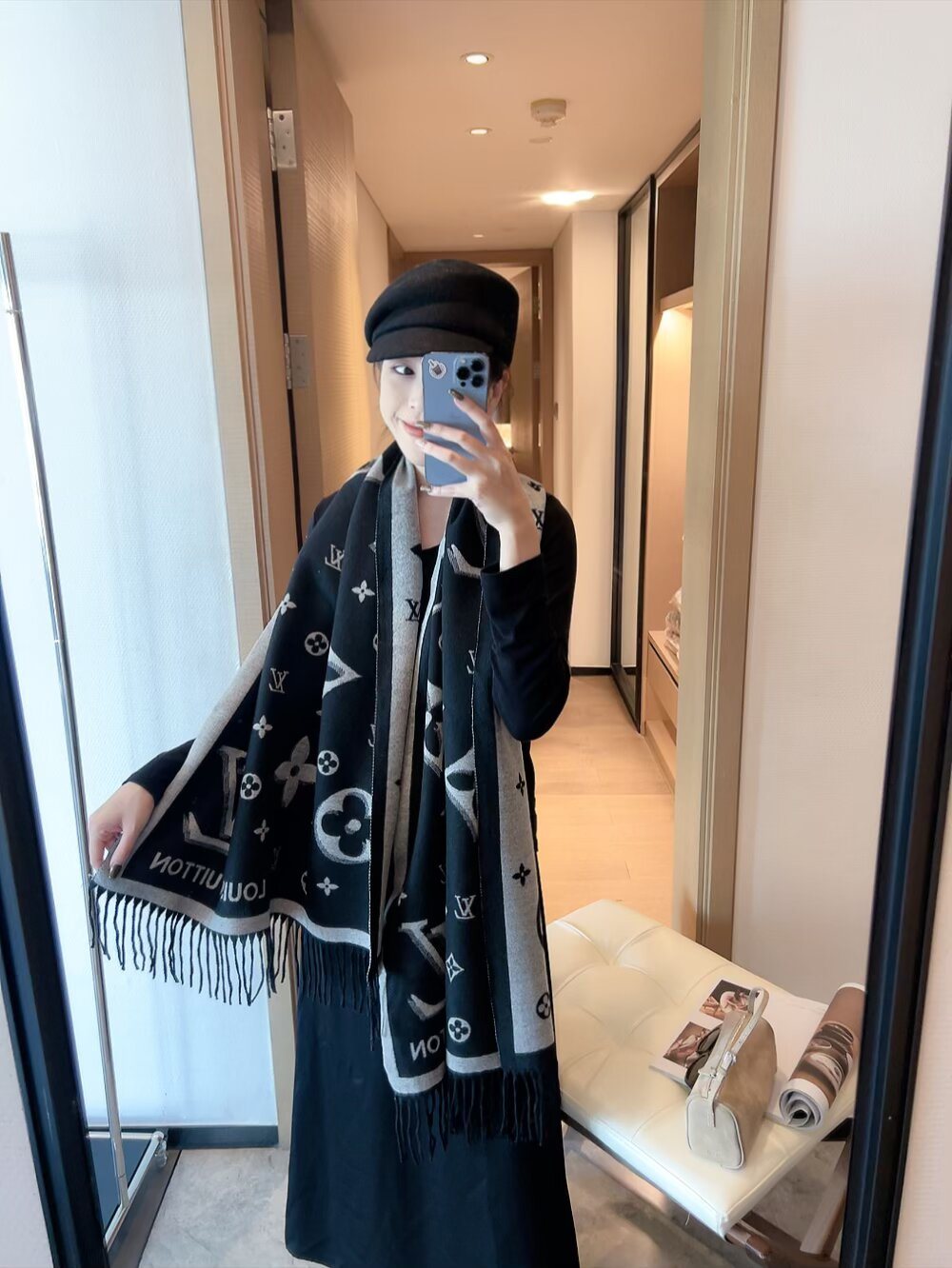Louis Vuitton Black & Gray Logo Scarf