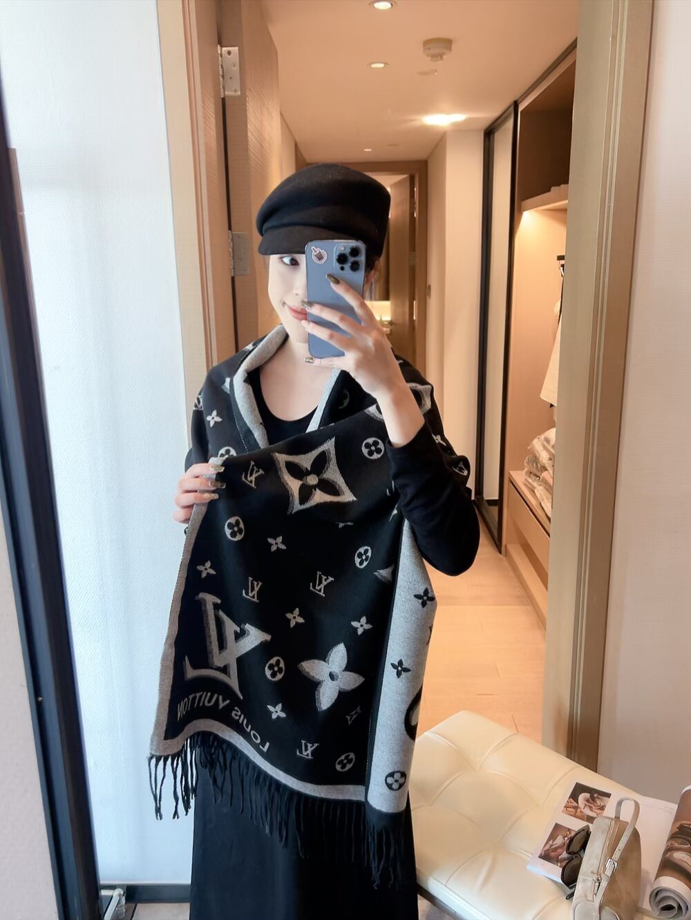 Louis Vuitton Black & Gray Logo Scarf