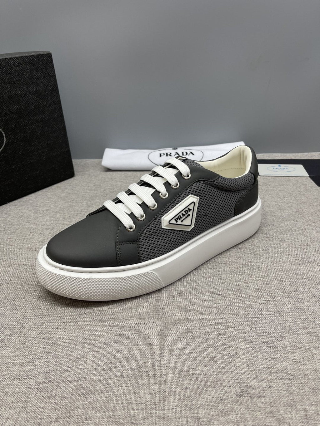 Prada Men's Triangle Patch Low-Top Sneakers - Padded Collar