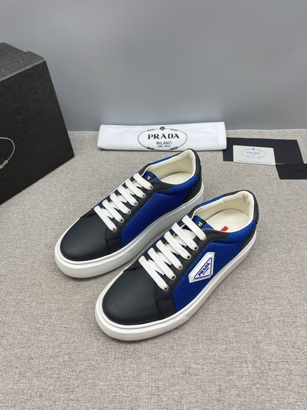 Prada Men's Triangle Patch Low-Top Sneakers - Padded Collar