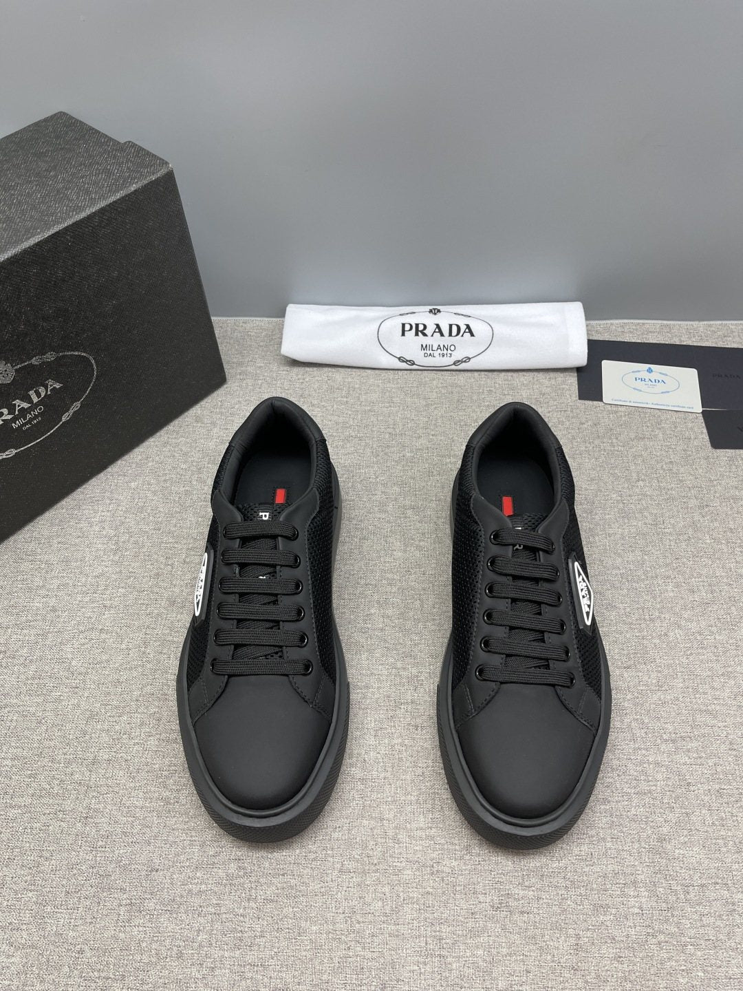 Prada Men's Triangle Patch Low-Top Sneakers - Padded Collar
