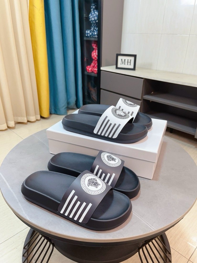 Versace Striped Slide Sandals
