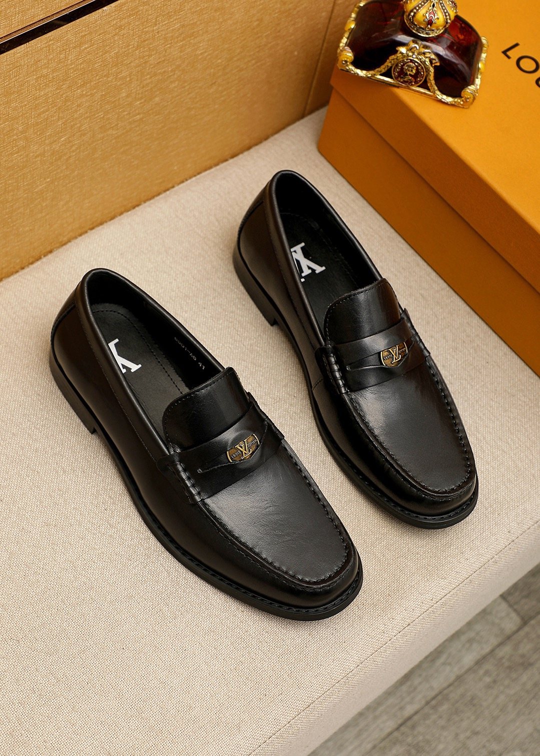 Louis Vuitton Black Leather Hardware Loafers