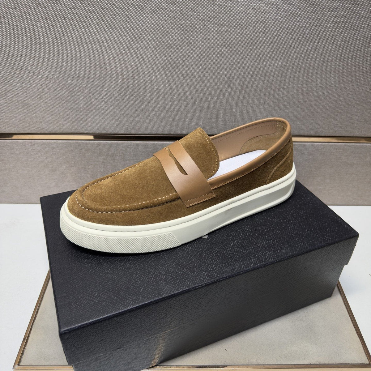 Prada Men's Penny Loafers with White Soles