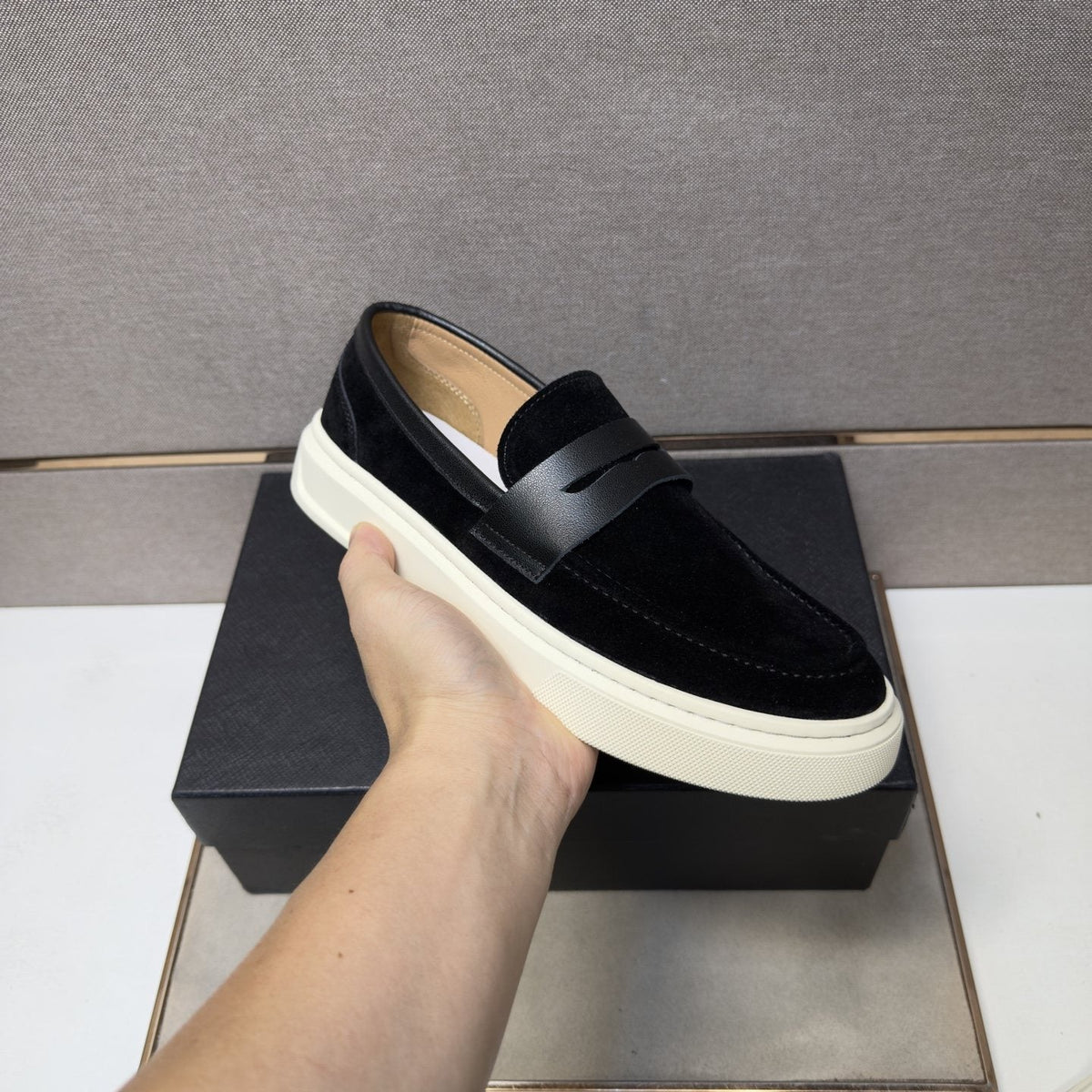 Prada Men's Penny Loafers with White Soles