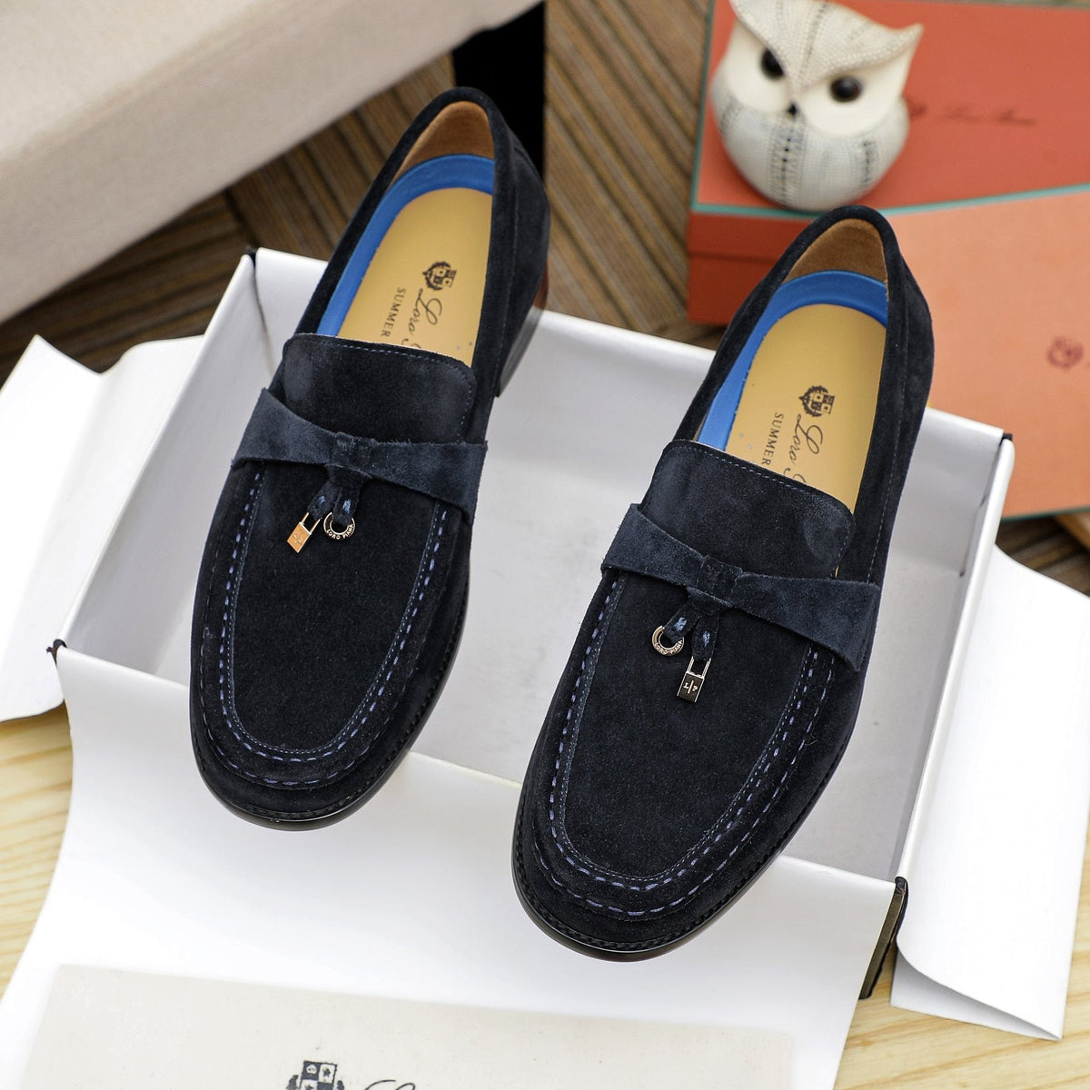 Loro Piana Black Apron-Toe Loafers
