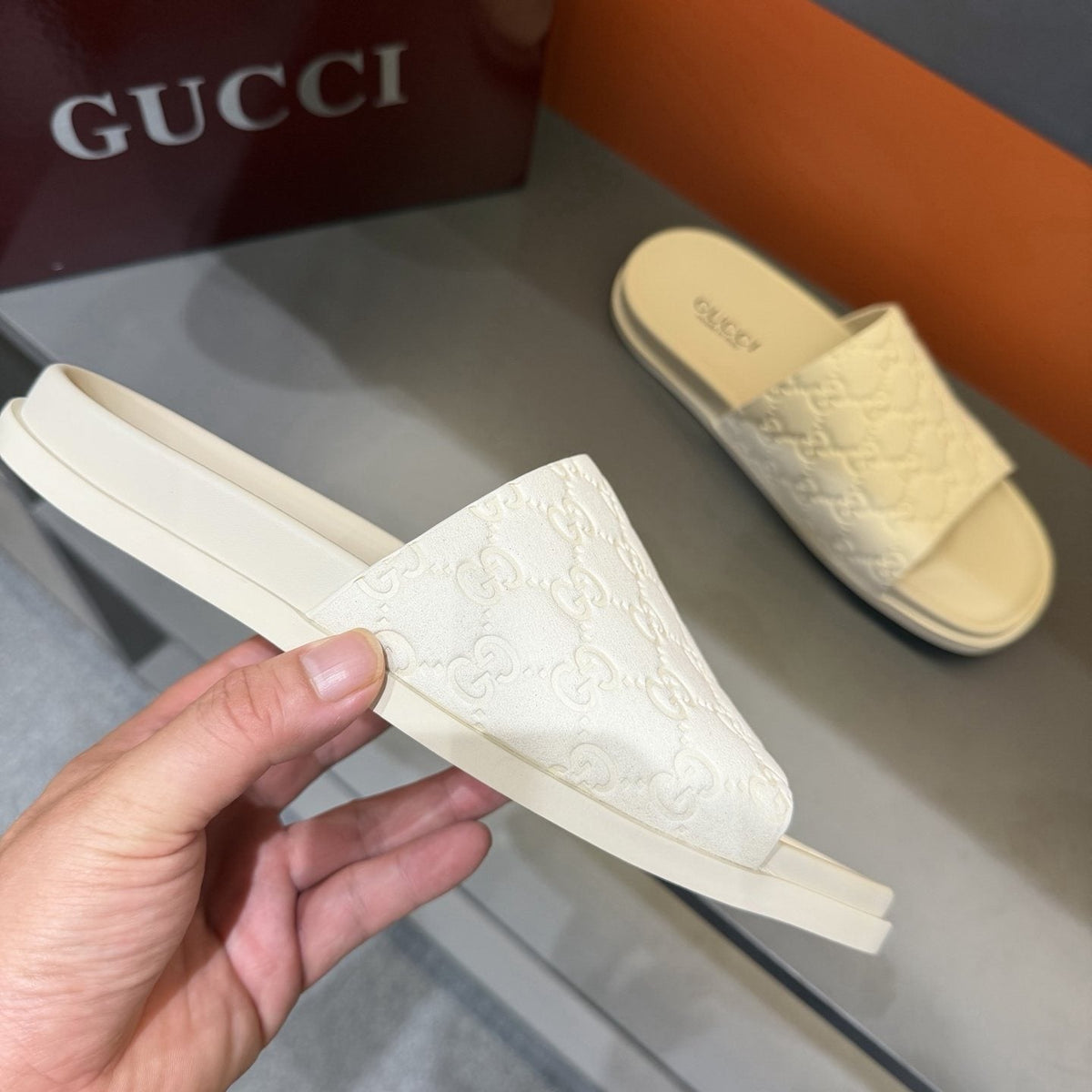 Gucci Men's Embossed Strap Slide Sandals