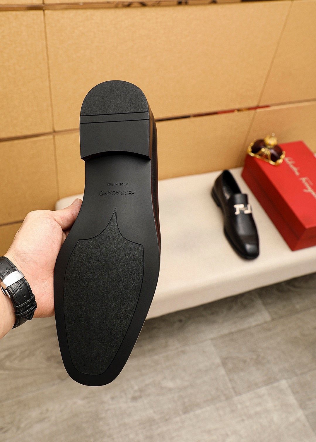 Ferragamo Black Buckle Loafers - Rubber Sole
