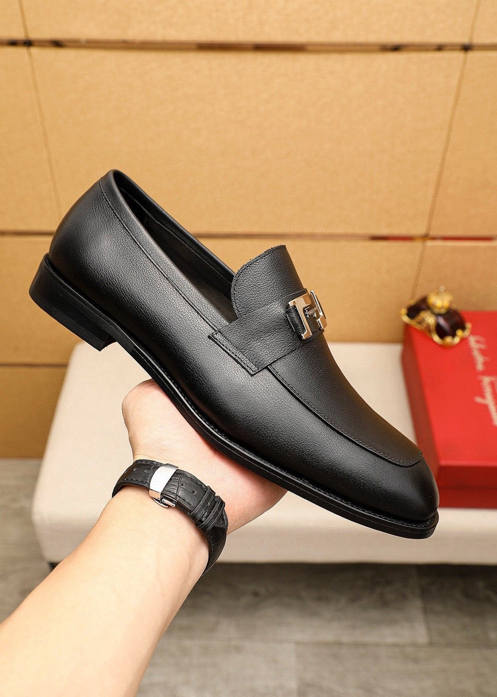 Ferragamo Black Buckle Loafers - Rubber Sole